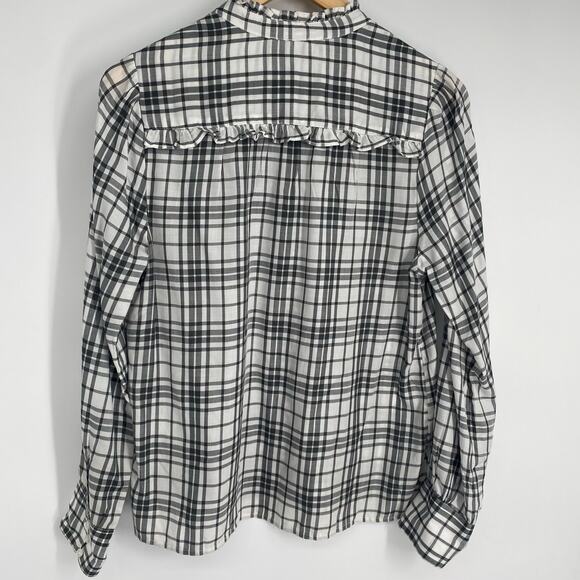 Lucky Brand Top Women’s Small Black & White Plaid Ruffle Edge Fall Classic - Picture 2 of 10